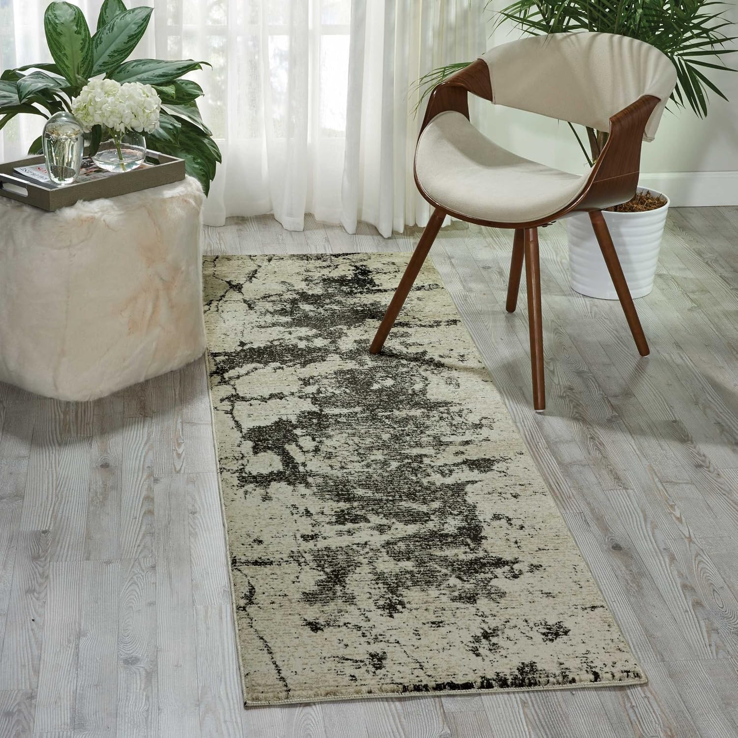 Nourison Home Maxell Ivory/Grey 2'2" x 7'6" Area Rug - Easy Clean, Non Shedding, Bed Room, Living Room, Dining Room, Kitchen (8' Runner)