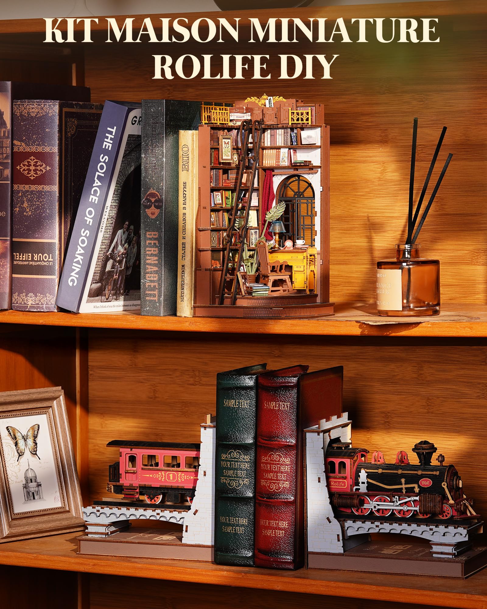 Rolife Book Nook Étude d'angle Silencieuse DIY Maison Miniature House Construction Adulte Booknook Bibliothèque Décoration Diorama Cadeau d'anniversaire de Noël pour Les Adolescents et Les Amoureux