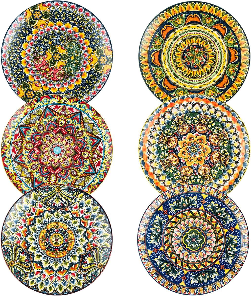 Henten Home Ceramic Dessert Plates Set of 6, 8.5 Inch Porcelain Salad Plate