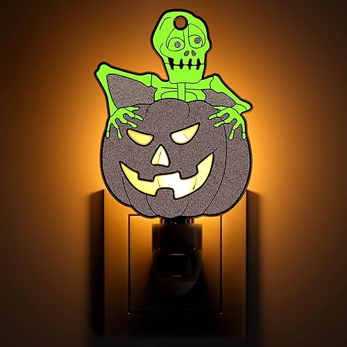 Miniatura 8 de KUNDGLA Halloween Skull Pumpkin Luminous Night Lights Plug into Wall, Fluorescence Metal Bright Plug in Nightlight, Halloween Christmas Valentine