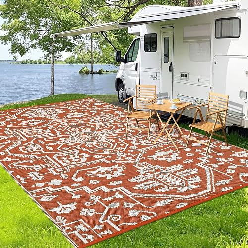 Waterproof Outdoor Rug 9x18 Reversible Plastic Straw Patio Rug, Stain-Resistant