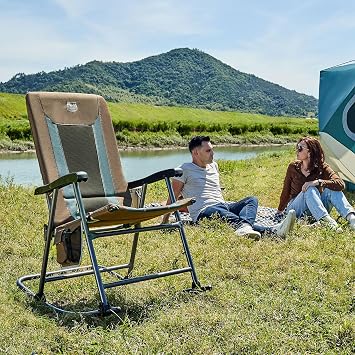 TIMBER RIDGE Outdoor Folding Rocking Chair, 29 Padded High Back Neck & Back Support, Hard Armrests for Easy Stand Up, Stable Steel Frame Supports 300 lb, Quick Fold for Patio, Lawn & RV Camping,Brown