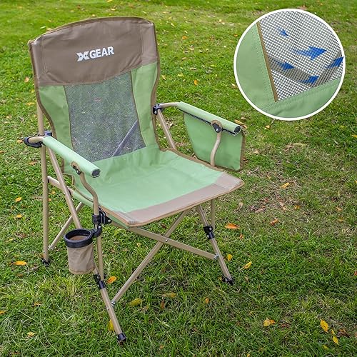 Miniatura 6 de Silla de campamento para adultos, 350 libras, silla de campamento de soporte, 2 piezas con respaldo de malla transpirable con soporte para
