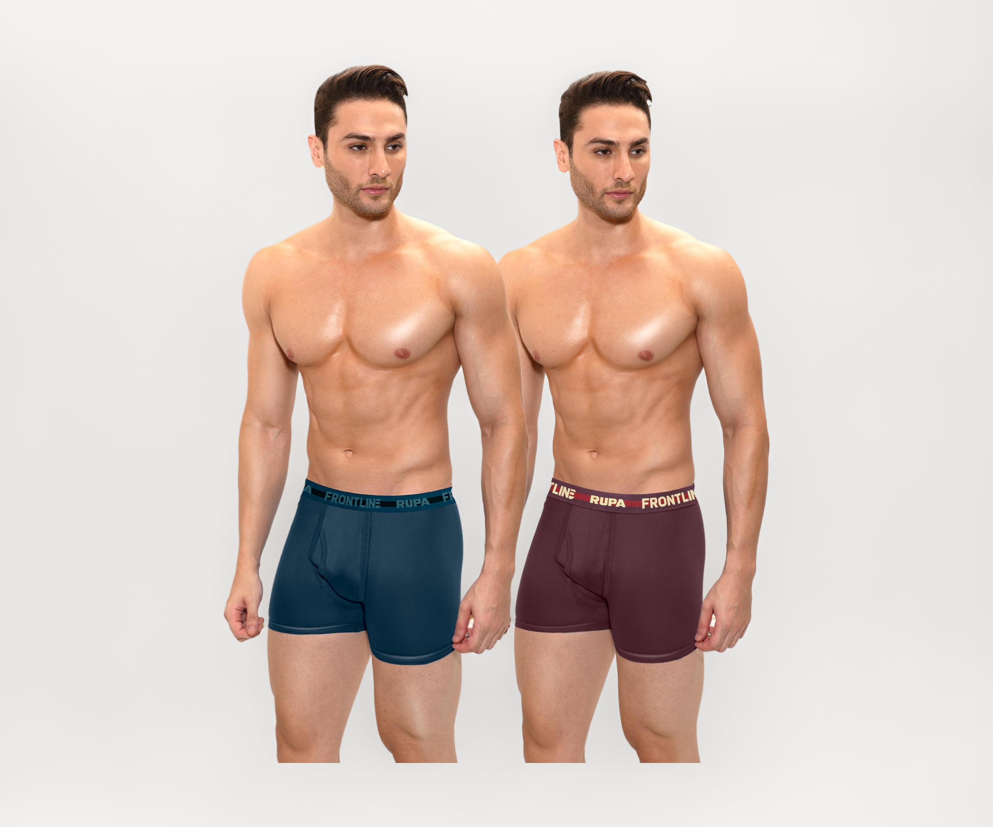 Solid Hunk Long Trunk for Men, 100% Cotton Fabric, Outer Elastic, Colors May Vary Pack of 2