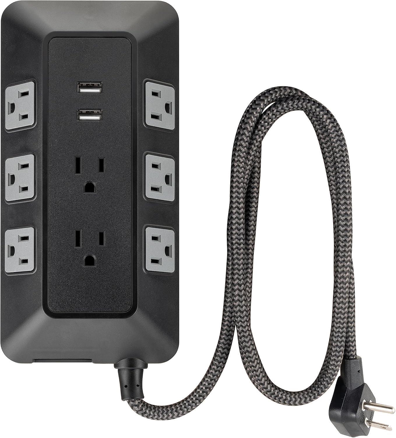 GE UltraPro Adapt 8-Outlet Surge Protector with USB Ports, 2 USB-A Ports, 2.4A, 3ft Braided Cord Power Strip Surge Protector, 1780 Joules, Black, 73776