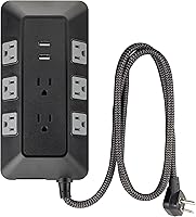 Vista 2 de GE UltraPro Adapt - Protector SurGE de 8 salidas con puertos USB, 2 puertos USB-A, 2.4A, cable trenzado de 3 pies, protector SurGE de 1780 julios