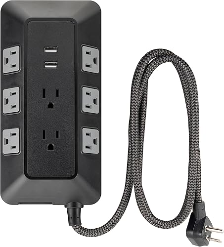 Miniatura 2 de GE UltraPro Adapt - Protector SurGE de 8 salidas con puertos USB, 2 puertos USB-A, 2.4A, cable trenzado de 3 pies, protector SurGE de 1780 julios,