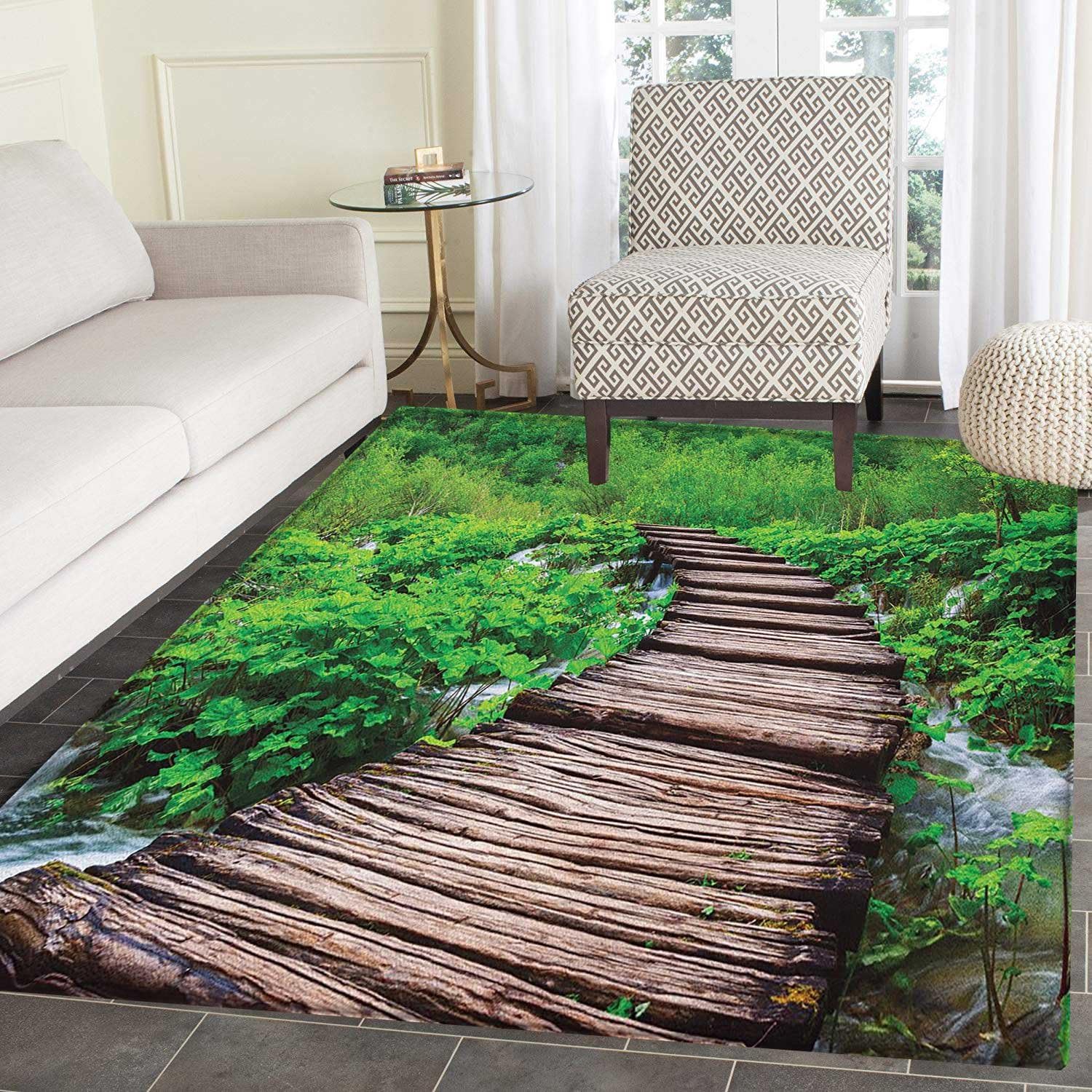 Forest Pathway Rug Forest Rugs for Bedroom Pathway in Pond over the Lake Natural Organic ...