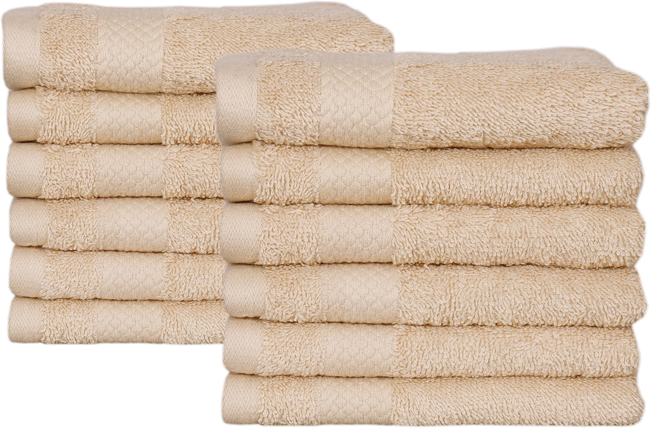Wash Cloth Kitchen Towels, 12 Pack, 100% Natural Cotton, 12 x 12 Face Towels, Commercial Grade Washcloth, Machine Washable Cleaning Rags, Wash Cloths for Bathroom (Beige)