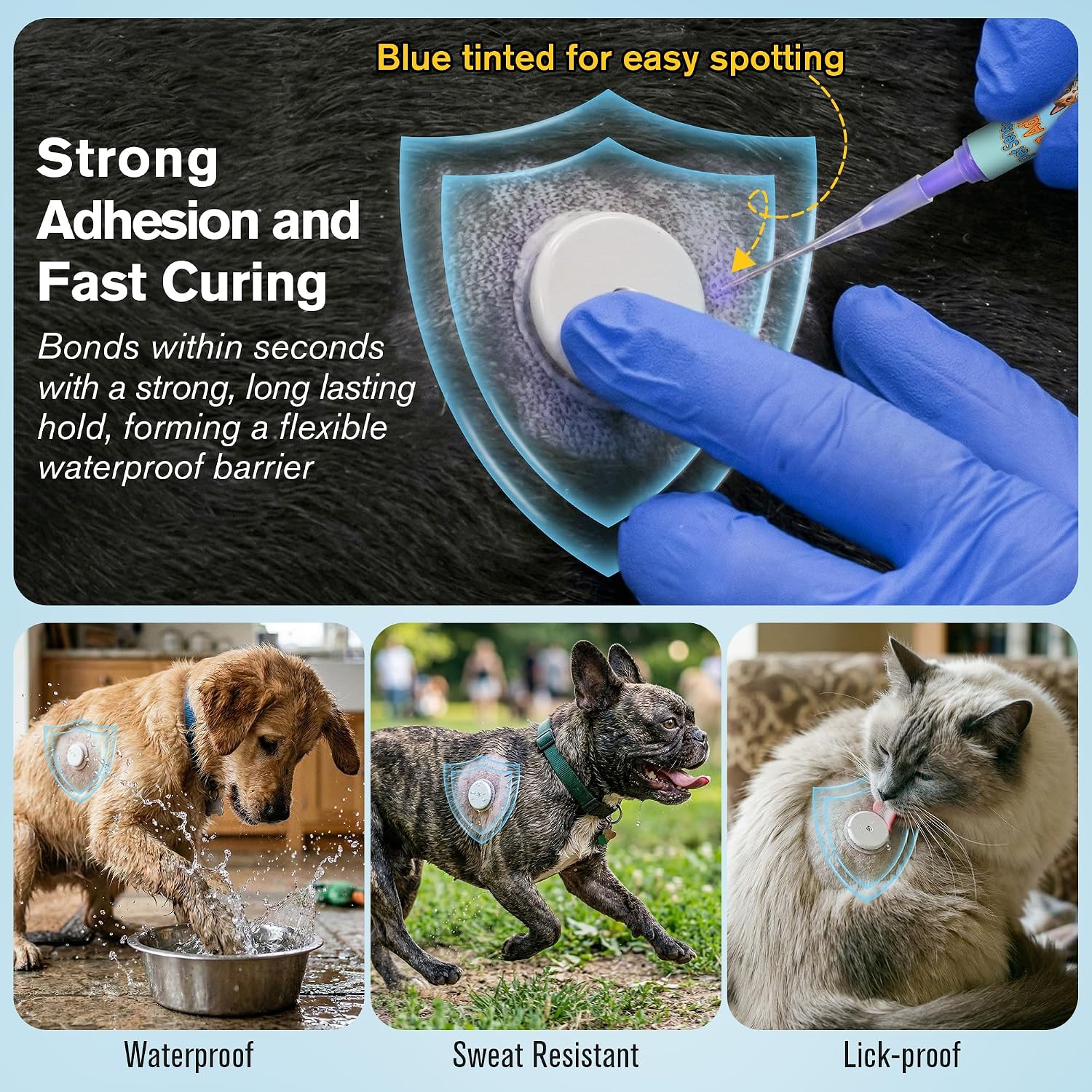 1ml Veterinary Surgical Skin Glue with 10 Applicators, Fast Acting Wound Tissue Glue Sealant, CGM Sensor Adhesive for Pet with Blue Tint for Precise Application, Stay Secure for 10-14 Days