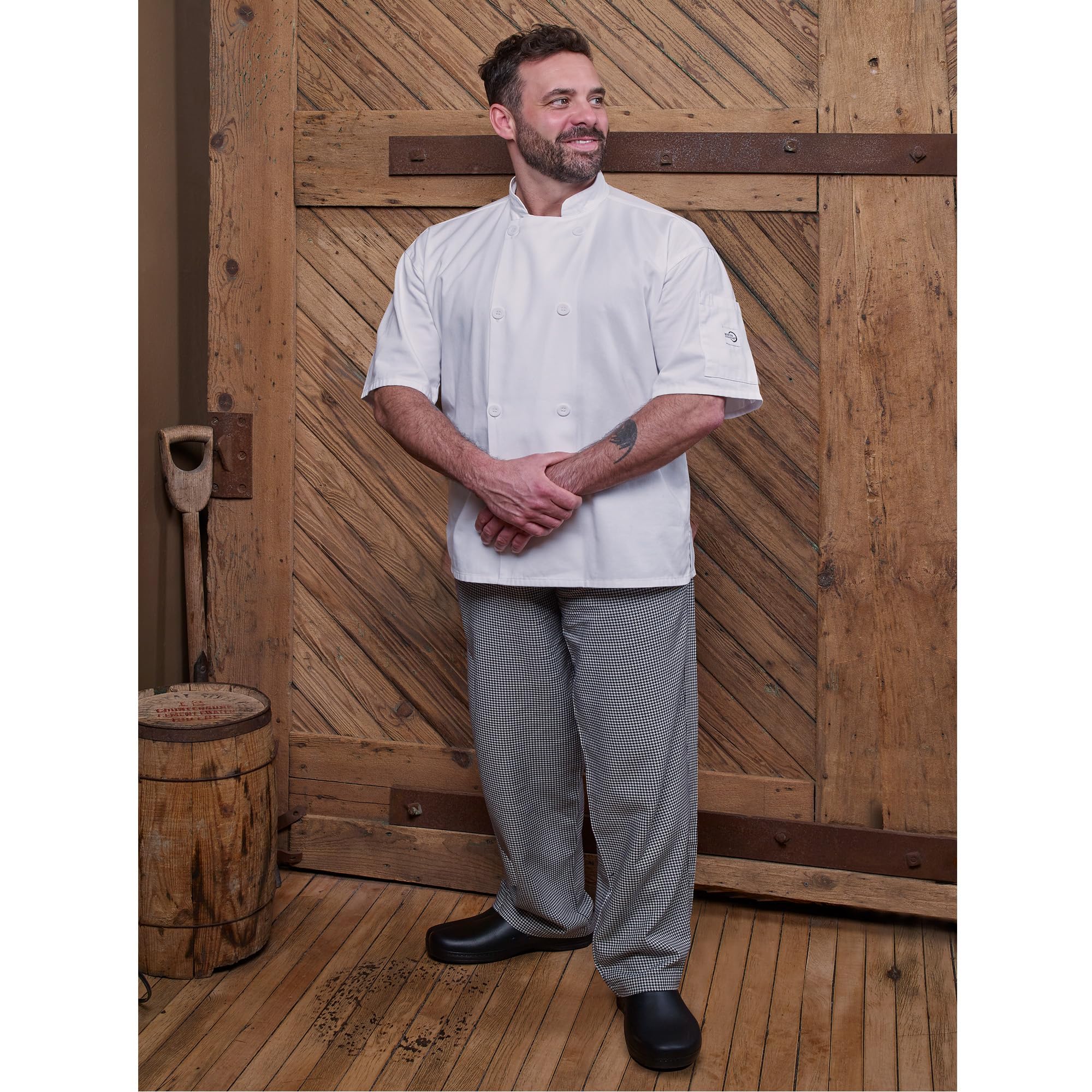 Mercer Culinary Millennia Air Herren-Kochjacke, kurzärmelig, mit Netzrücken, Größe L, Schwarz