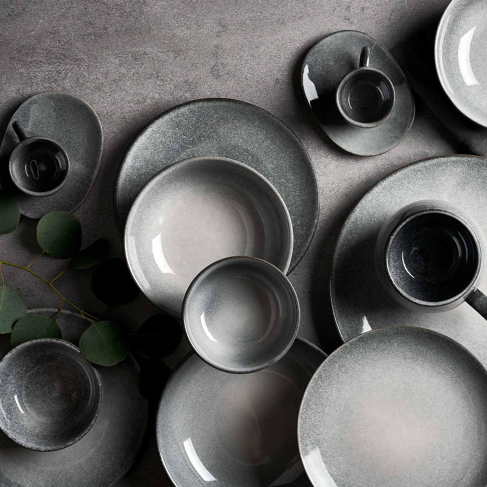 SPRINGLANE Vaisselle, service de table en faïence (Tasses Café avec Soucoupes, 4 piéces)