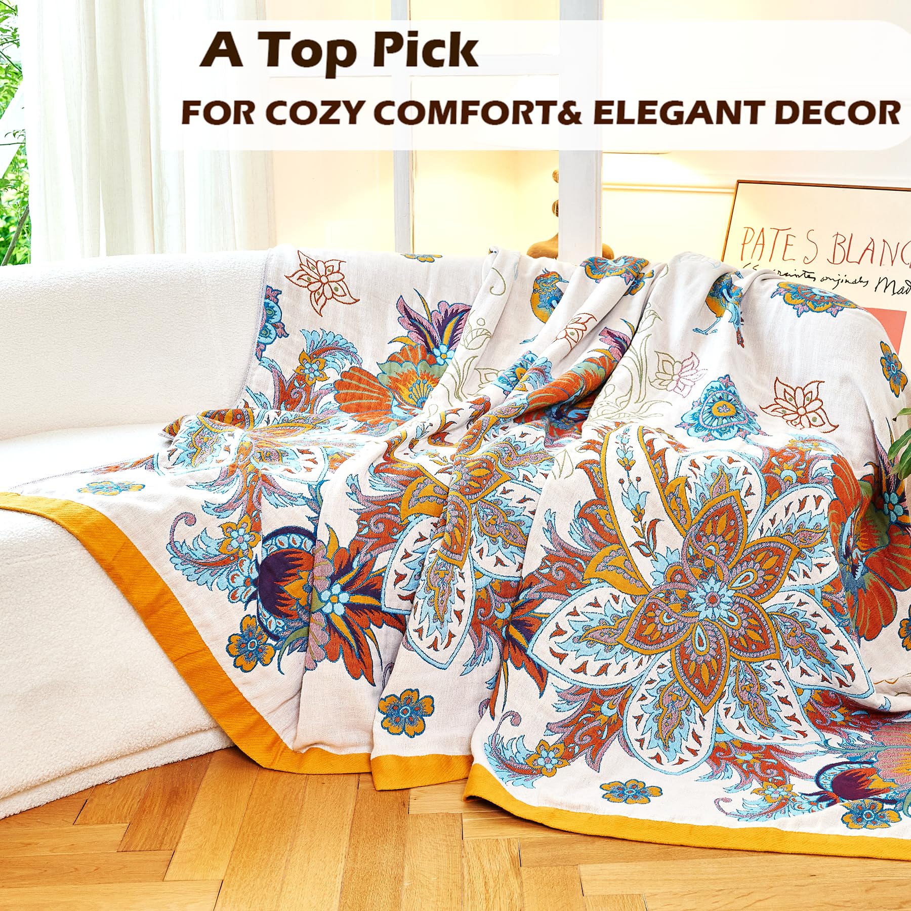 VANJOROY 100% Organic Cotton Sofa Large Bed Throw Blanket - Image 4
