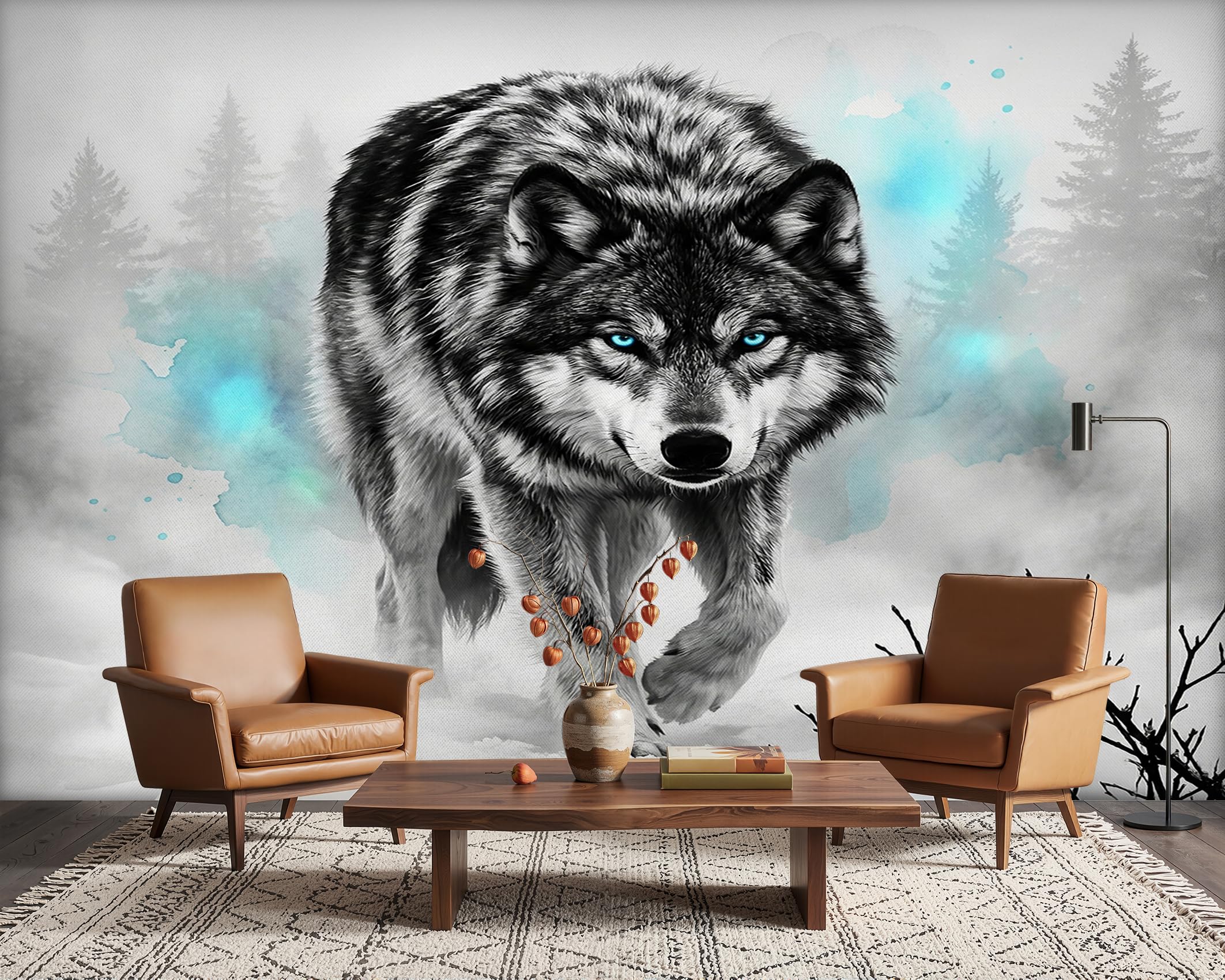 PaxGloz Grey Wolf Wall Mural, Forest Fantasy Animal Wallpaper for Living Room & Bedroom, Non-Woven Decorative Wall Art 350x256 cm