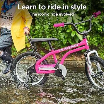Schwinn Krate EVO Kids Bike for Boys and Girls Ages 3-5 Years, 16-Inch Wheels, Front Suspension, Slik Rear Tire, Rider Height 38 to 48-Inches, Removable Training Wheels, Rear Coaster Brake