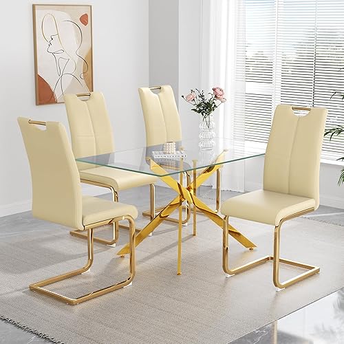 Miniatura 7 de yeag Juego de 4 sillas de comedor modernas, sillas tapizadas para cocina, respaldo alto, sillas de comedor de piel sintética con patas de metal