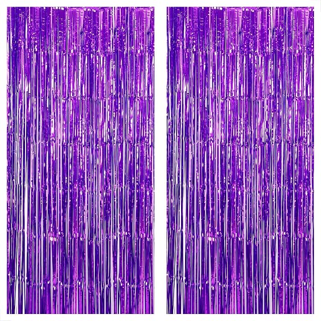 KatchOn, XtraLarge Purple Foil Fringe Curtain - 8x3.2 Feet, Pack of 2, Purple Party Decorations | Purple Backdrop Curtain for Mermaid Birthday Decorations | Purple Streamers for Mardi Gras Decorations
