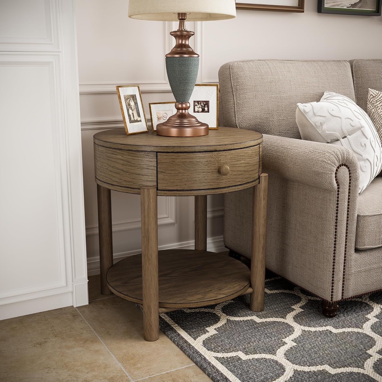 Amazon.com: Solid Wood Round End Table with Drawer Modern Minimalist ...