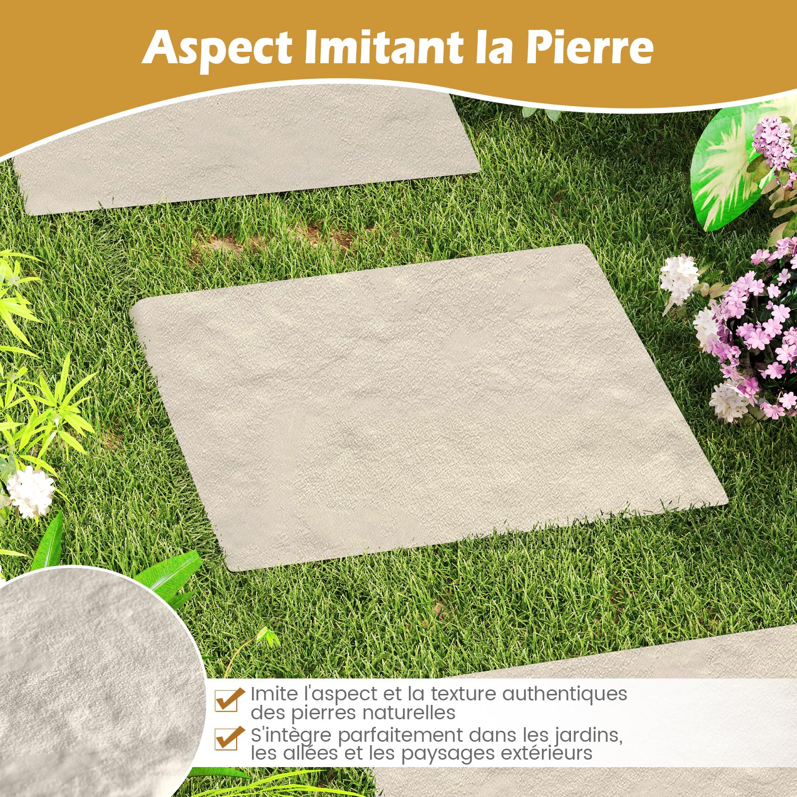 GOPLUS Lot de 8 Dalles de Jardin 39,5x39,5CM, Pavés Décoratifs avec Piquets de Sol, Pierres de Gué Extérieur en PP Résistant aux Intempéries pour Cour, Allée, Passage, Charge 300kg
