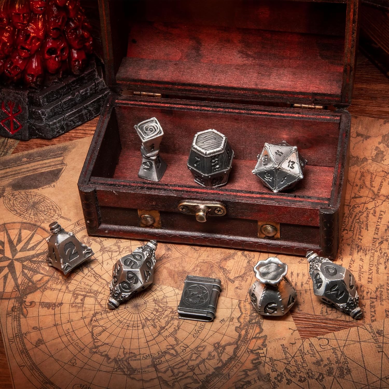 Dice Old Silver Color Alloy Material - Die Double-Colors Polyhedral Dice Sets for D&D DND RPG MTG Dungeon and Dragons Table Board Roll Playing Games D4 D6 D8 D10 D% D12 D20,Age 15+