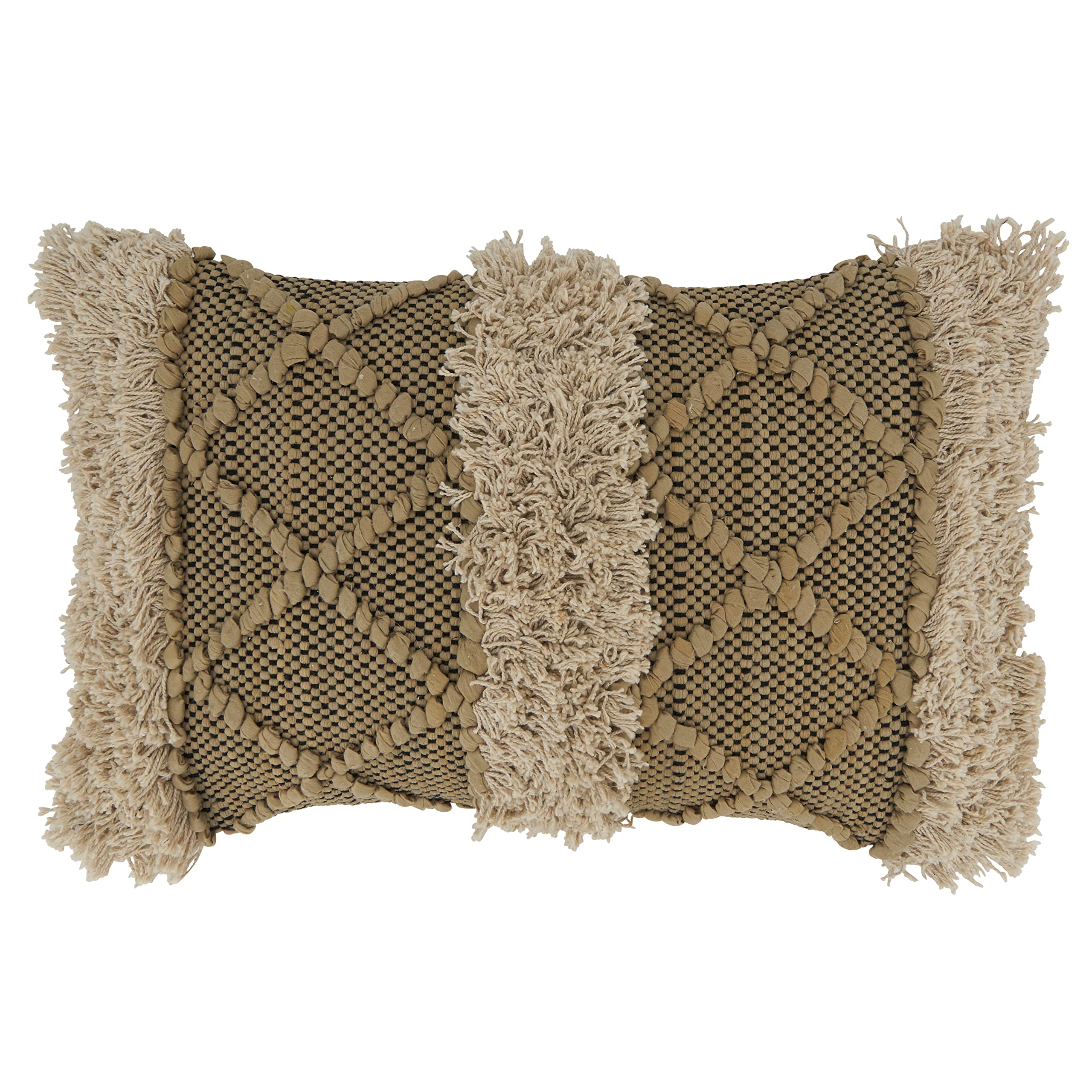 SARO LIFESTYLE Neith Collection Tufted Throw Pillow with Poly Filling, 12" x 20", Natural