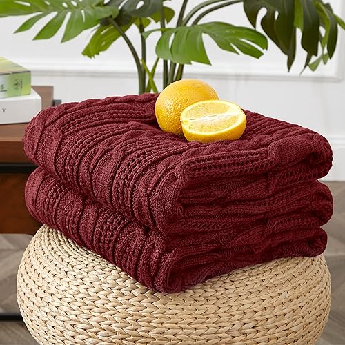 Miniatura 10 de Manta de punto trenzado de 30 x 40 pulgadas, manta de punto suave, acogedora y ligera, lavable a máquina, manta 100% acrílica, manta decorativa para