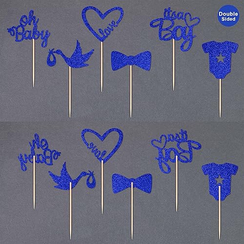 Miniatura 5 de 24 piezas Oh Baby Gold Blue de doble cara para cupcakes It's a Boy Cupcake Picks Heart Love Baby Shower Cake Decoraciones para niños suministros de