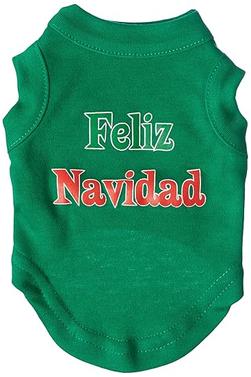 Mirage Pet Products 8-Inch Feliz Navidad Screen Print Shirts for Pets, X-Small, Emerald Green