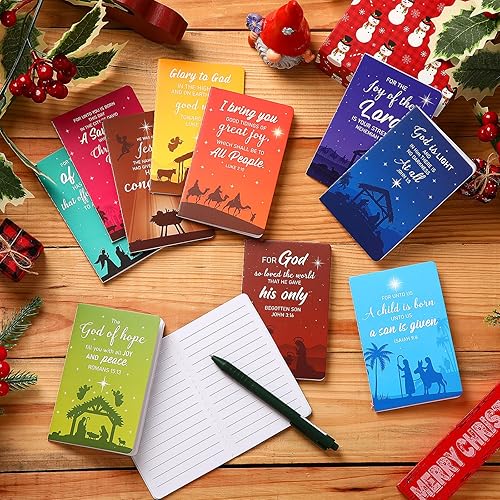 Miniatura 10 de Tenceur 100 piezas de mini bloc de notas de Navidad, tema de pesebre, relleno de calcetines cristianos, cuaderno de Navidad para niños, bloc de