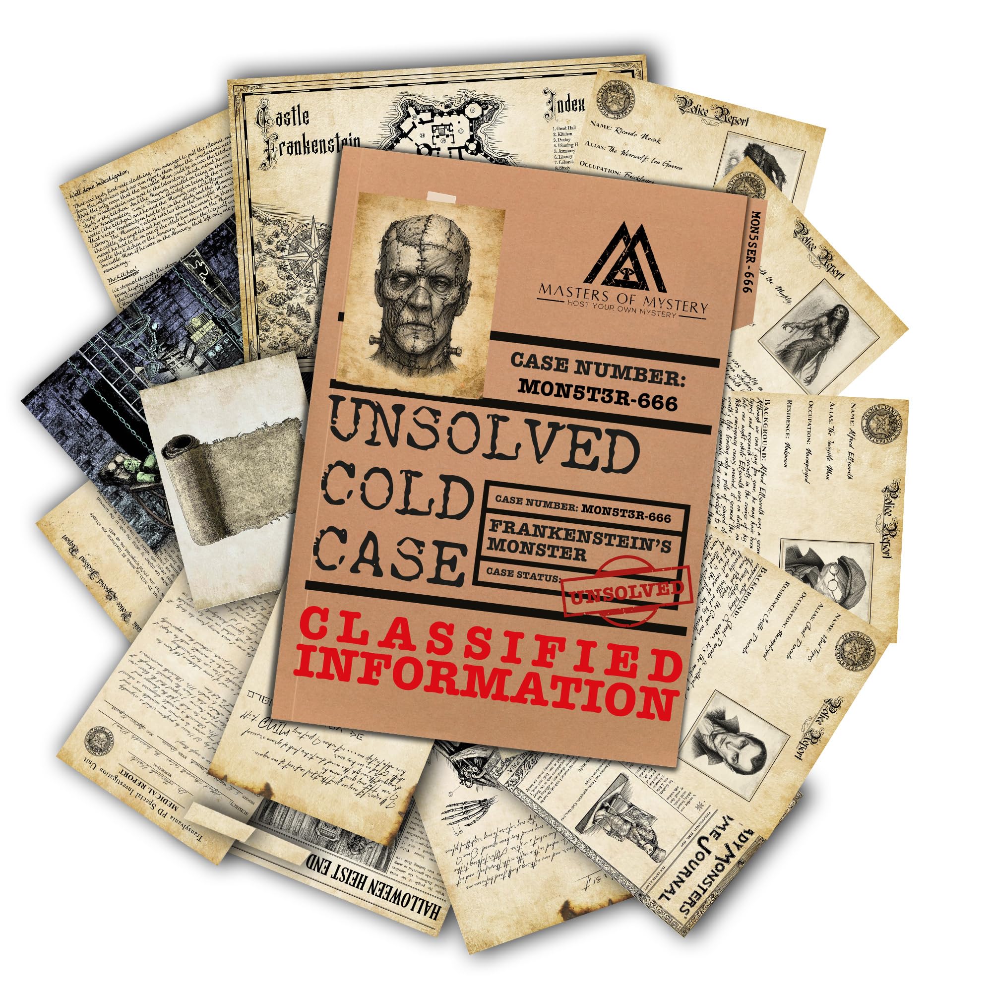 Masters of Mystery Halloween Unsolved Cold Case File – Find Frankenstein’s Brain – Detective Crime Investigation Mystery Game for Adults & Teens