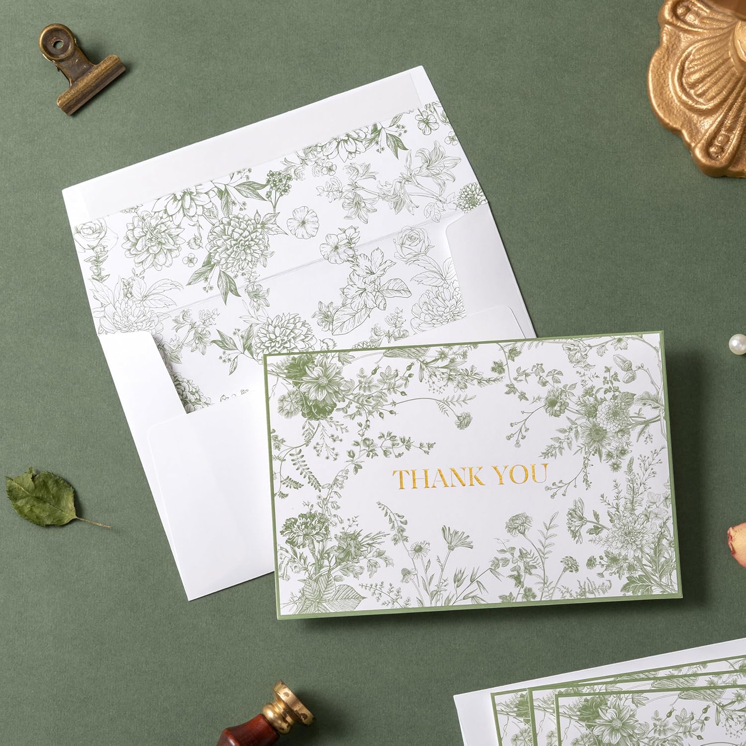 Crisky Green Floral Thank You Cards Gold Foil Greeting Notes Bulk with Envelopes (50 Pack) for Birthday, Baby Shower, Bridal Shower, Wedding, Graduation - Image 6
