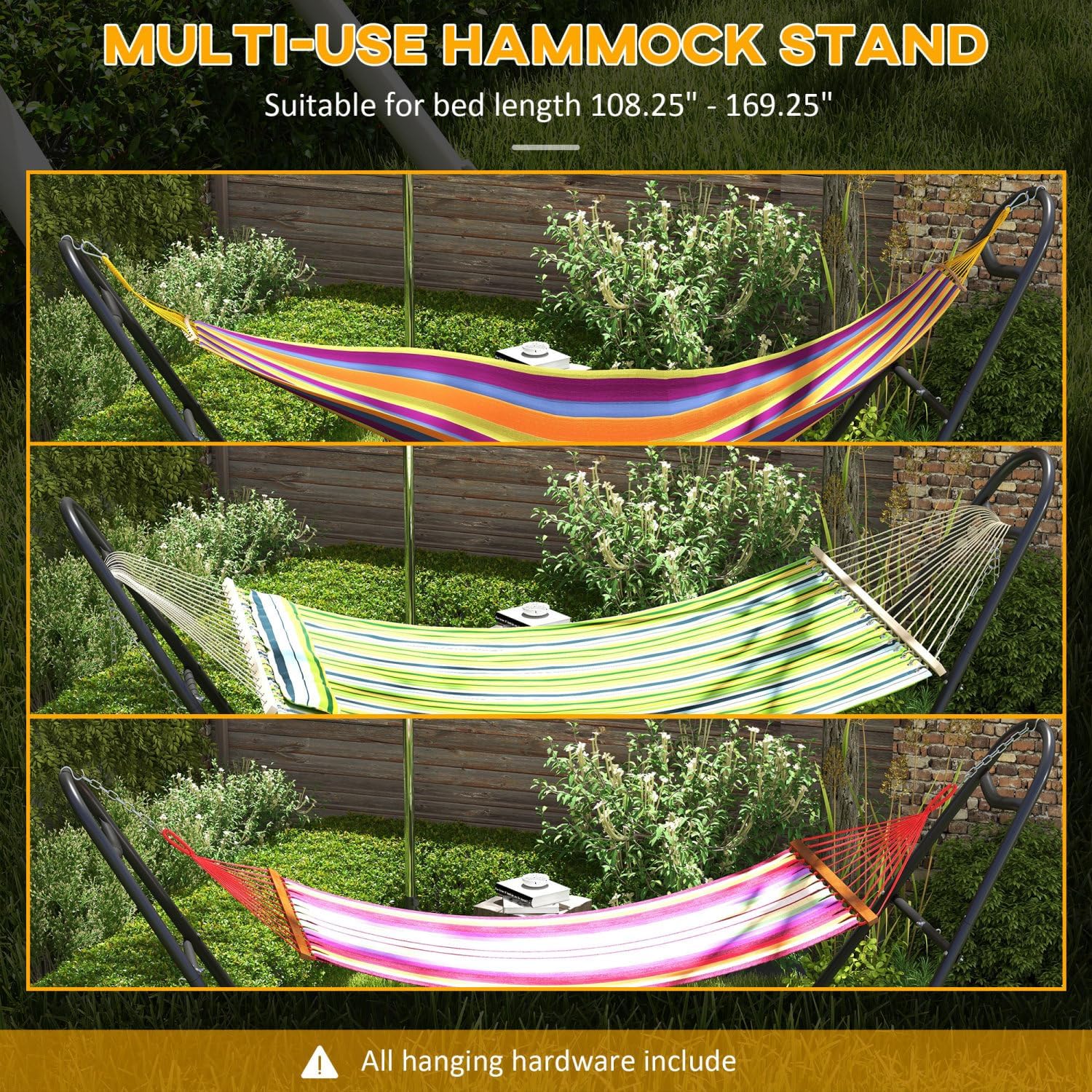 Portable Adjustable Steel Frame Hammock Stand with Weather Resistant Finish