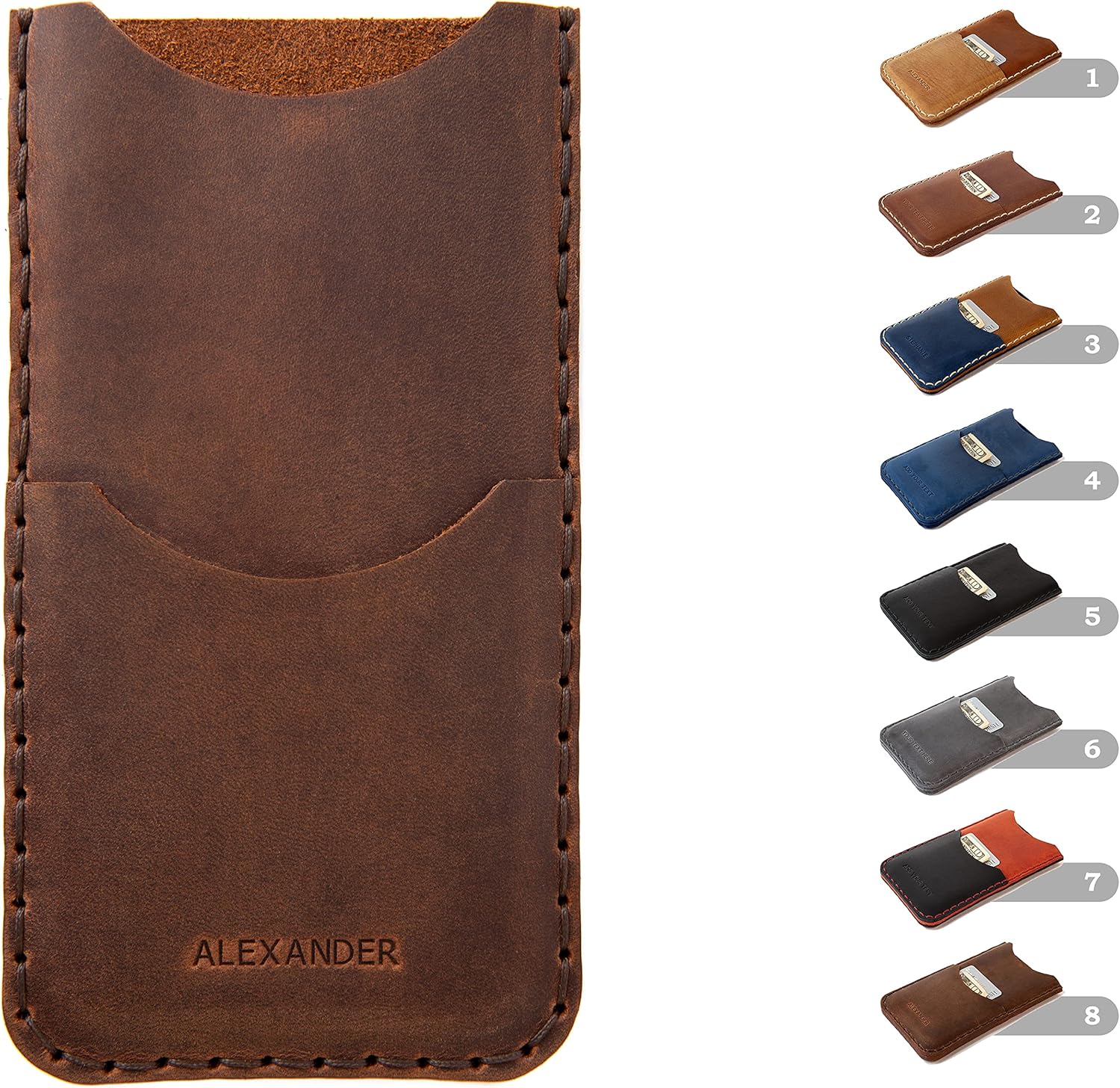 Bovine Leather Case for Pixel, Personalized Pouch with Pocket for Cards and Cash