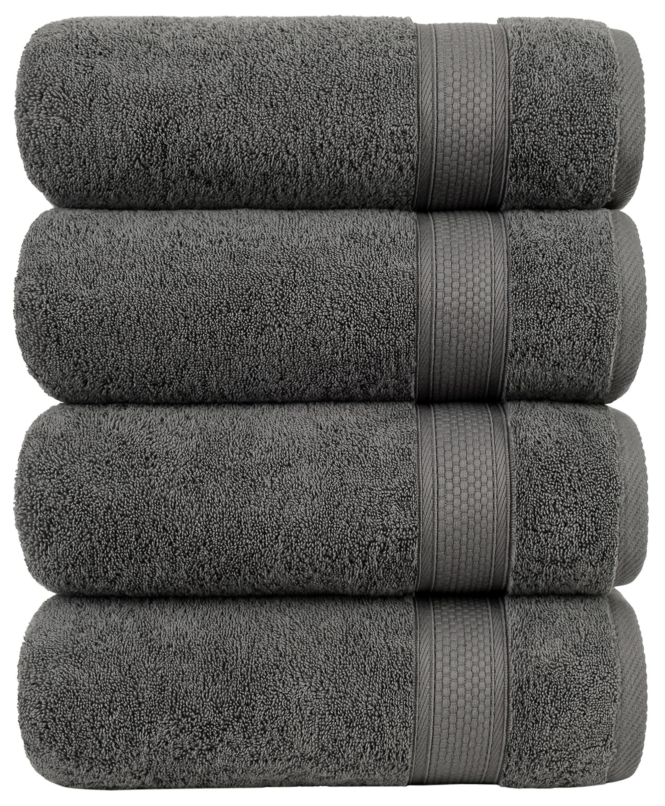 Cotton Castle %100 Turkish Cotton Towels,Towel Set for Bathroom, Kitchen, Spa, Gym, Beach, Cleaning Soft, Durable, Absorbent Premium 630 GSM Towels for Everyday(Dark Grey, 4 Pcs Bath Towel Set)