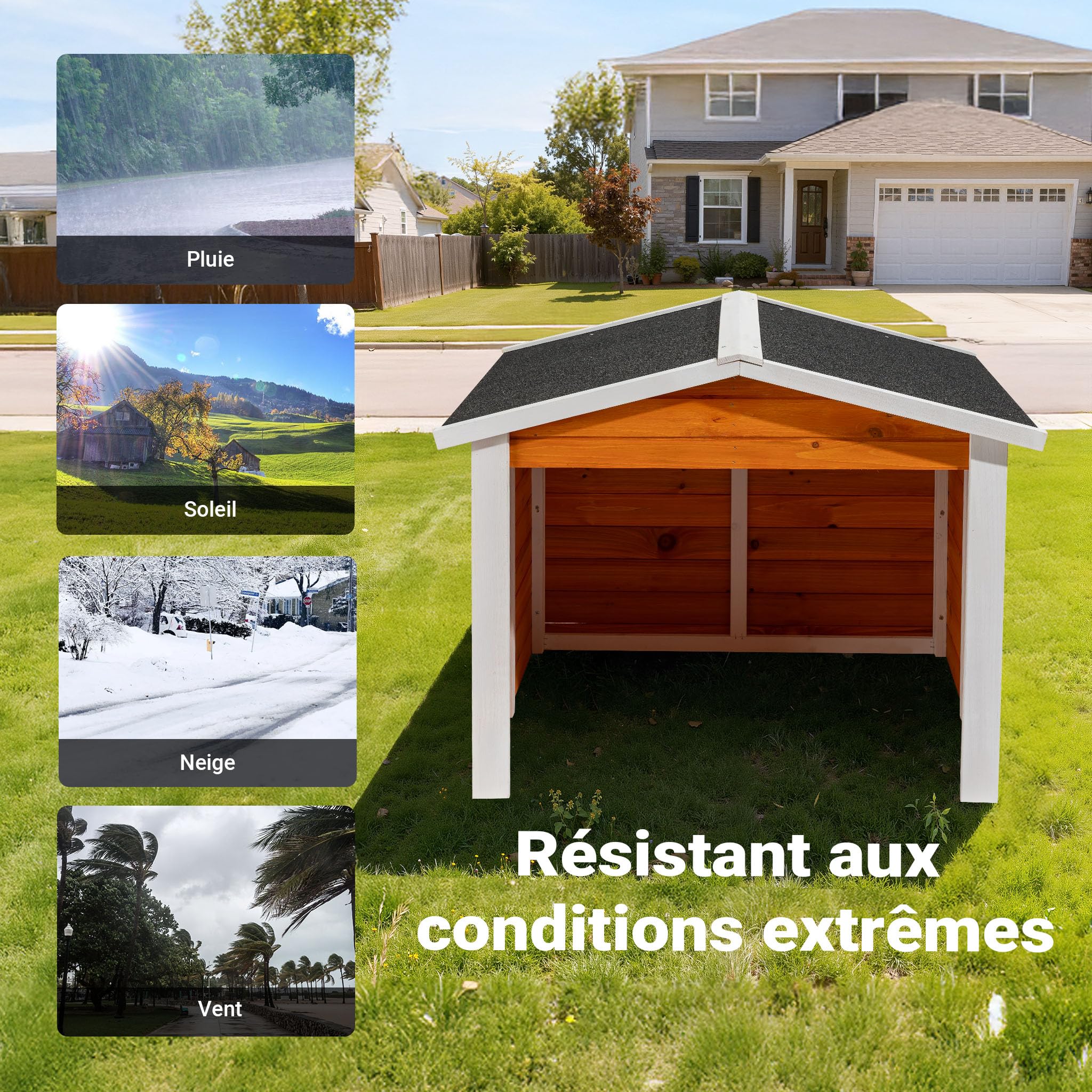 Wiltec Garage de Robot Tondeuse – 870 x 800 x 700 mm – Couleur Orange Noir – en Bois et avec Toit incliné – Abri Carport de Jardinage Tonte de Gazon