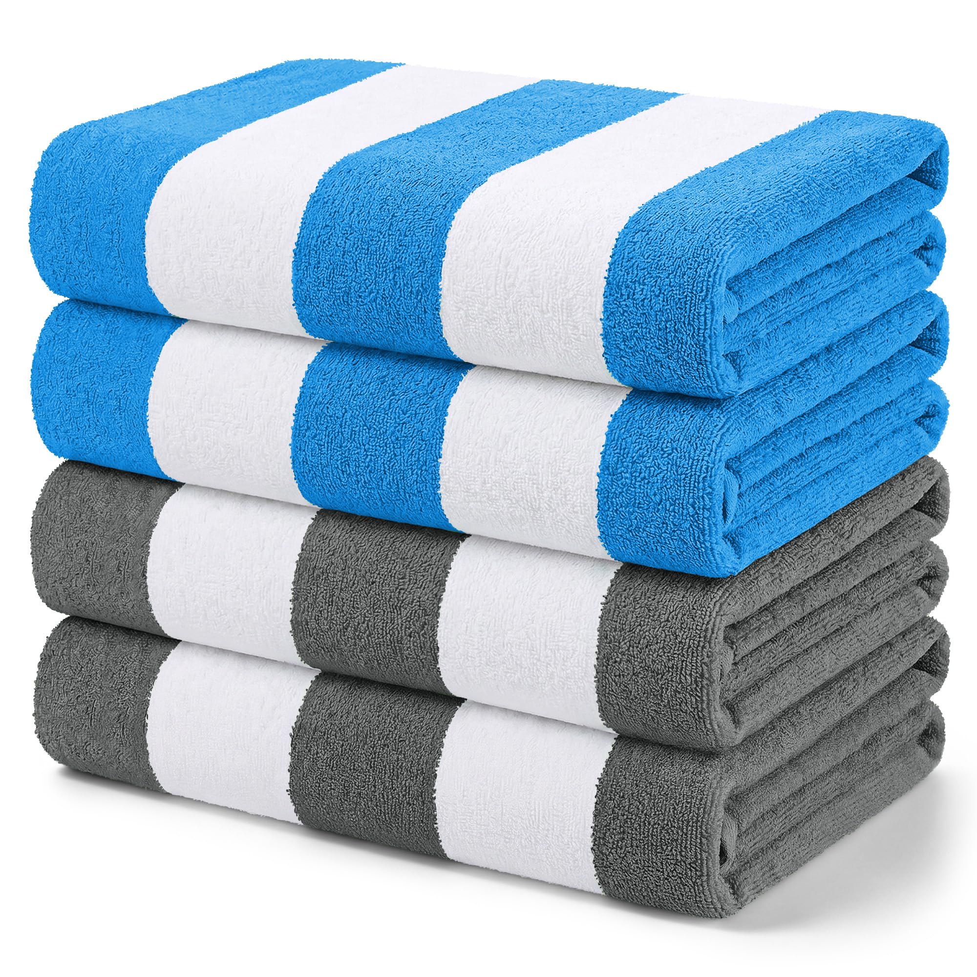 Exclusivo Mezcla 4-Pack Large Microfiber Beach Towels Set, Quick Dry,Pool/Swimming/Bath Towel for Adults/Kids (Blue/Grey, 76cm x 152cm), Lightweight and Highly Absorbent