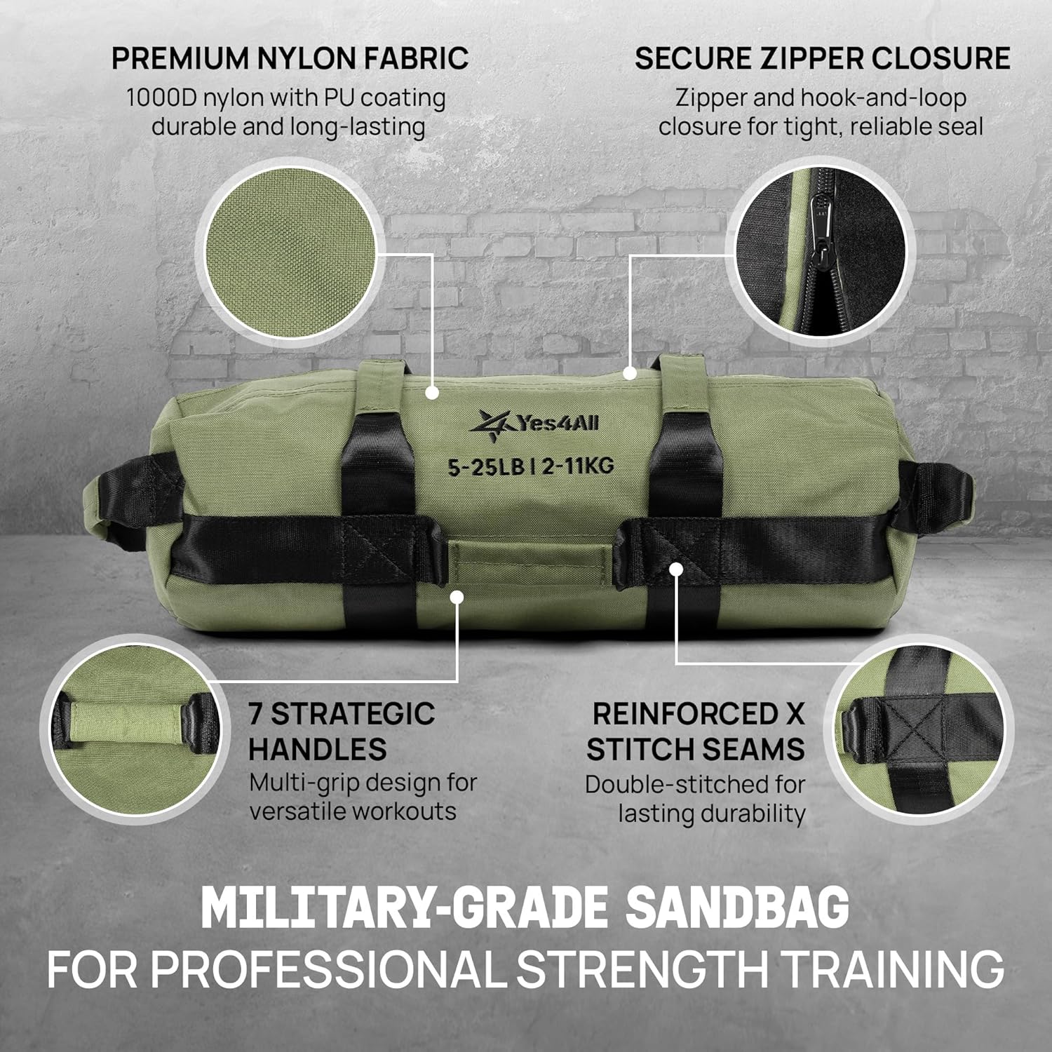 Yes4All Sandbags for Working Out, Adjustable Sand Bags for Weight Training with Handles, Multiple Colors & Sizes 5-200lbs