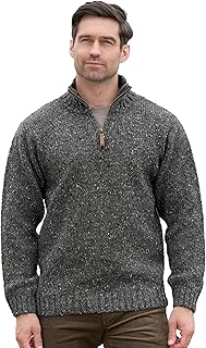 Aran Crafts Men's Irish Cable Knitted Half Zip Sweater (100% Donegal Wool)