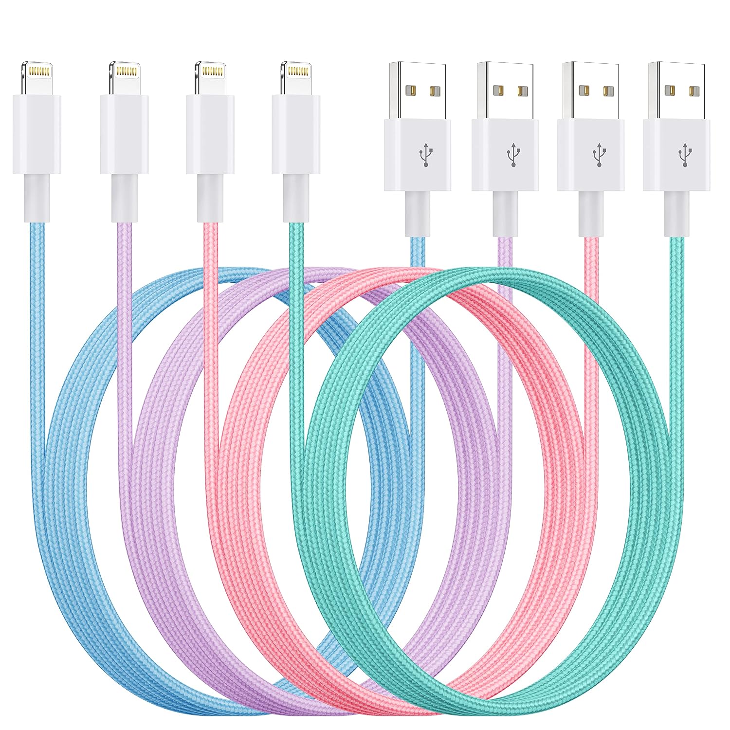 [4-Pack 6ft],4Colored Lightning Cable, iPhone Charger Nylon Braid Cord, Apple MFi Certified for Apple Charger, iPhone 13/12/11/SE/Xs/XS Max/XR/X/8 Plus/7/6 Plus/iPad/iPod Purple/Orange/Bule/Green