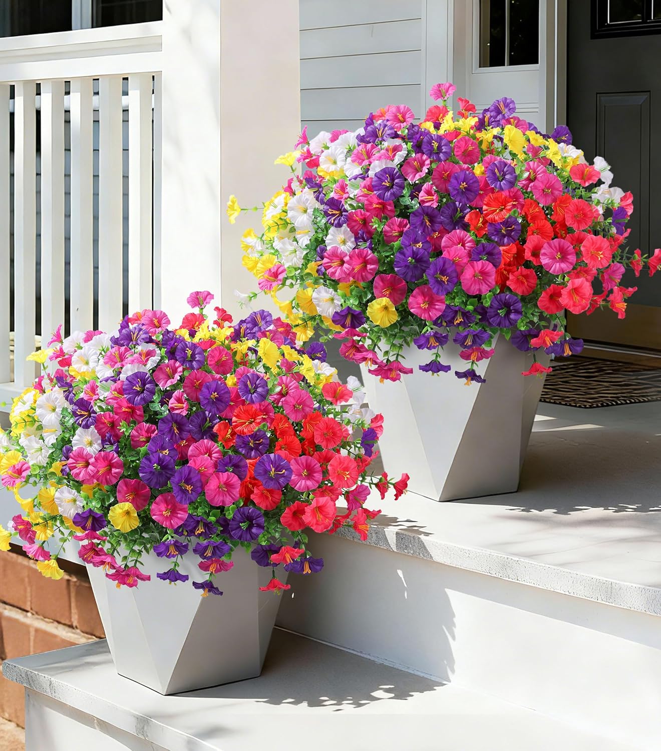 Ivydale 24 Bundles Artificial Flowers for Outdoors Spring Plants Outdoor Decor, Faux Silk Morning Glory Fake Flowers Bulk Petunias Realistic UV Resistant for Outside Porch Patio Window Garden Yard