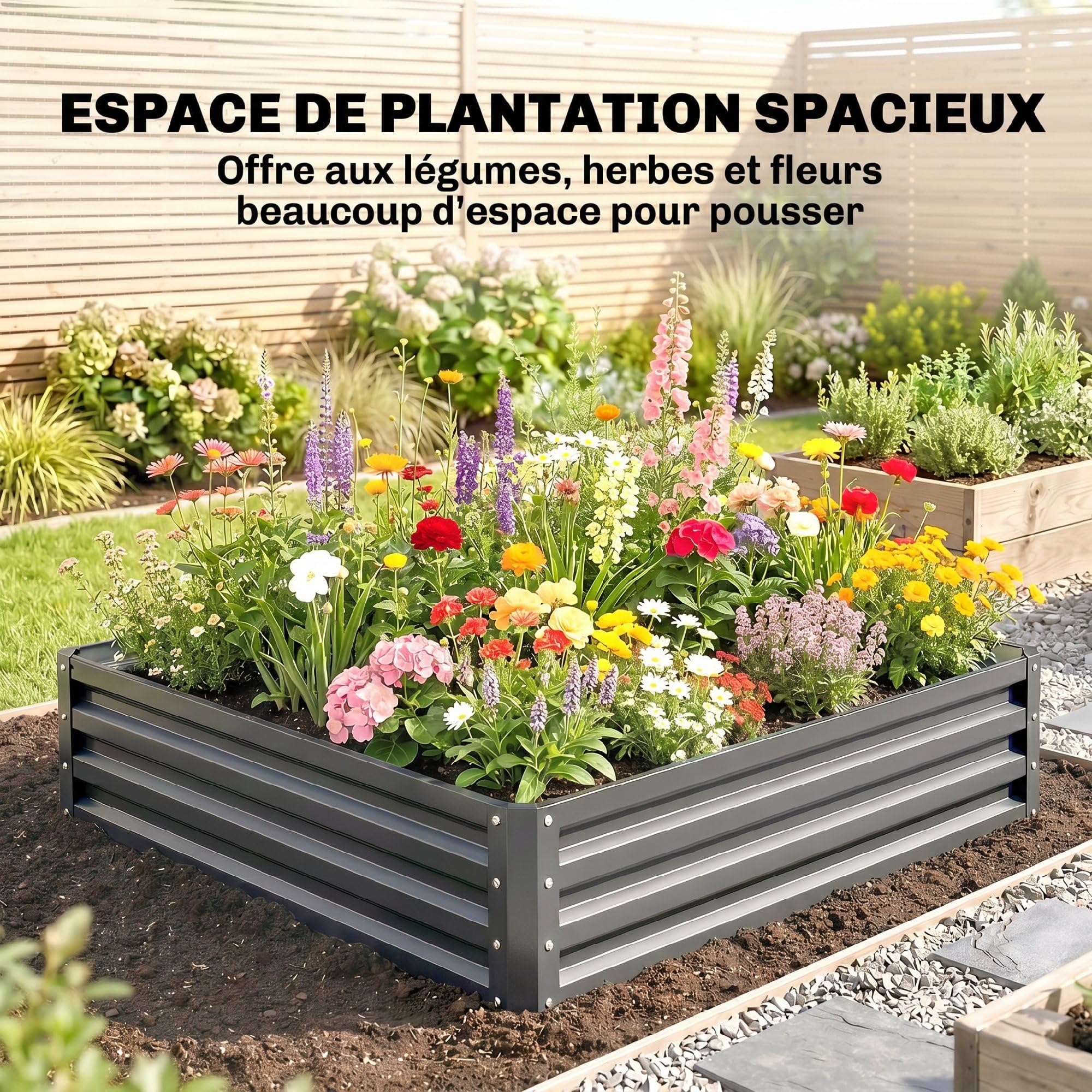 Outsunny Carré Potager de Jardin Potager surélevé, bac Potager en Acier galvanisé, jardinière Exterieur résistant à la Rouille 120x120x30cm, pour légumes, Fleurs et Herbes Jardin, Gris Clair
