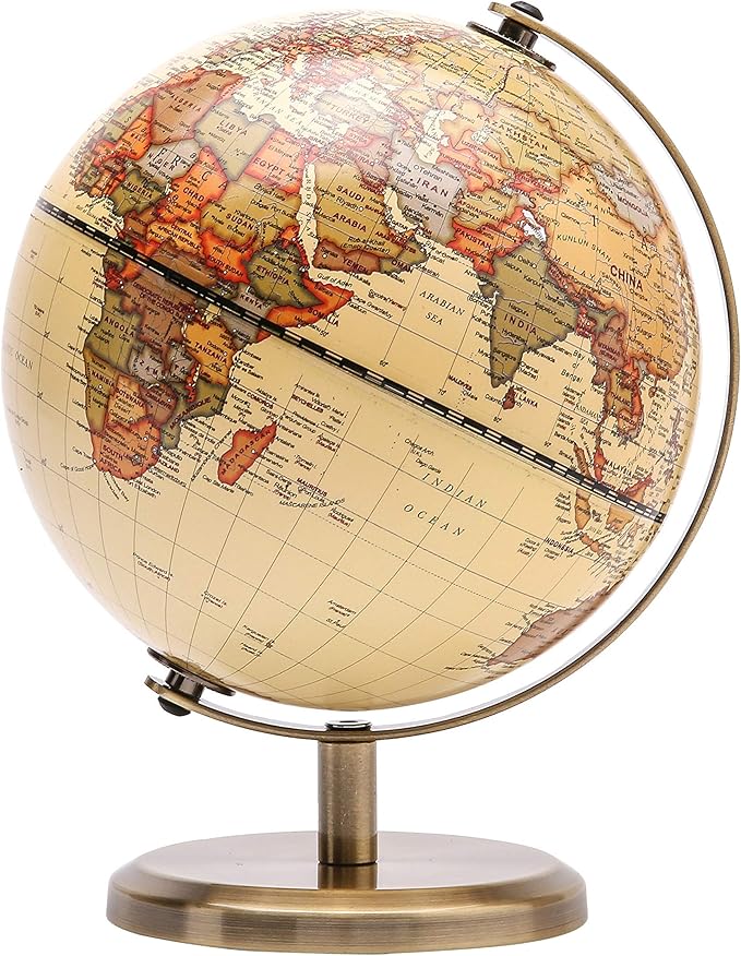 Annova Antique Globe Dia 5.5-inch / 14CM - Educational/Geographic/Modern Desktop Decoration - Stainless Steel Arc and Base - for School, Home, and Office (Brown-1)