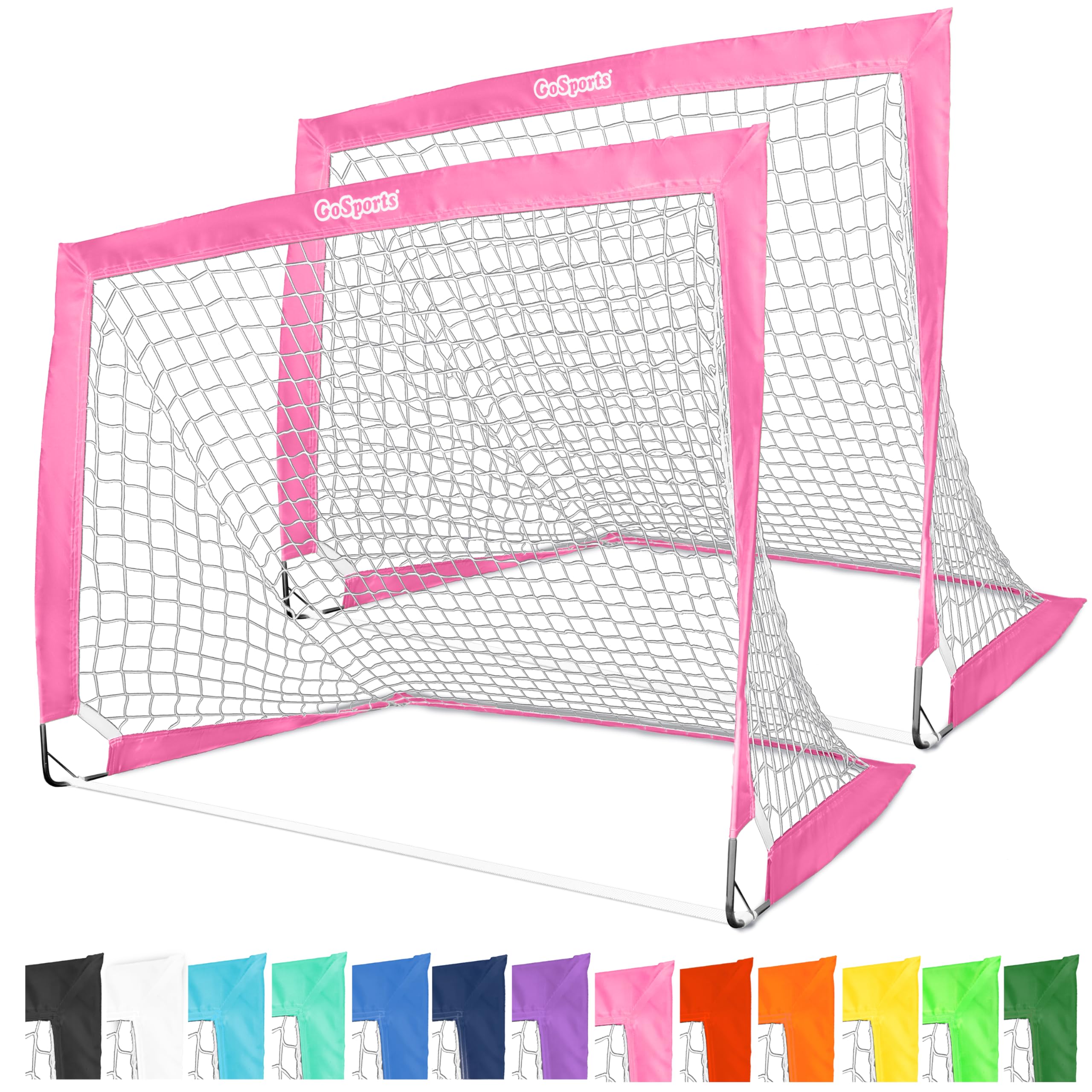 GoSports Team Tone 4 ft x 3 ft Portable Soccer Goals for Kids - Set of 2 Pop Up Nets for Backyard - 13 Color Options