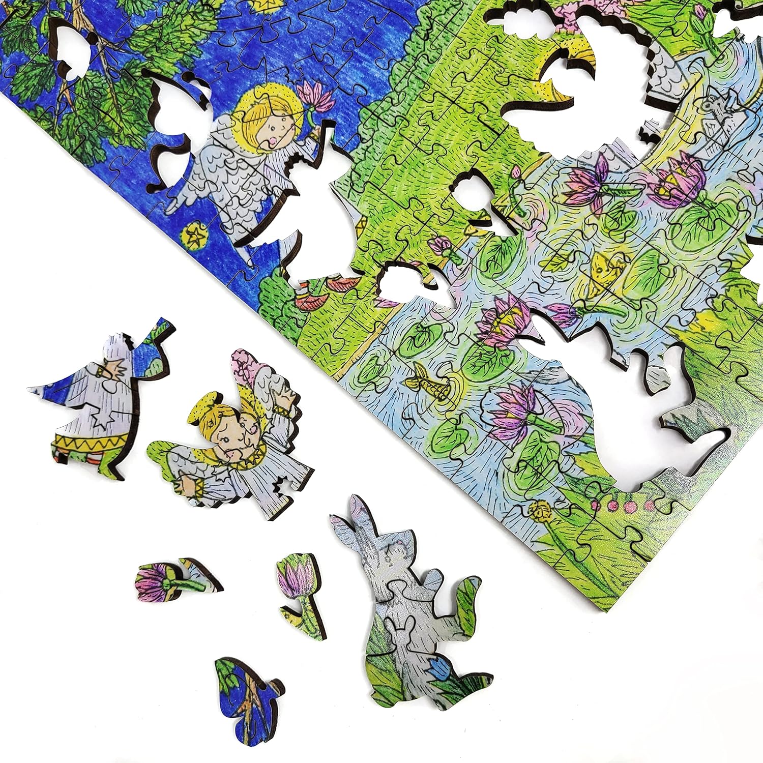 Wooden Рuzzle for Adults - Uniquely Shaped Pieces - Made in The USA by FoxSmartBox - 400 Pieces - Tree of Angels