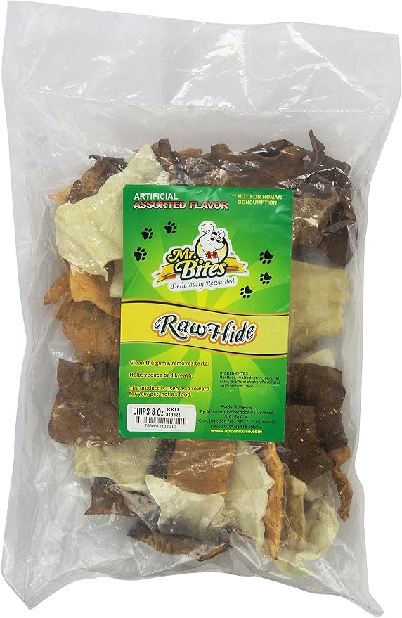 Mr Bites 8Ounce Rawhide Chips For Dogs, Assorted Flavor