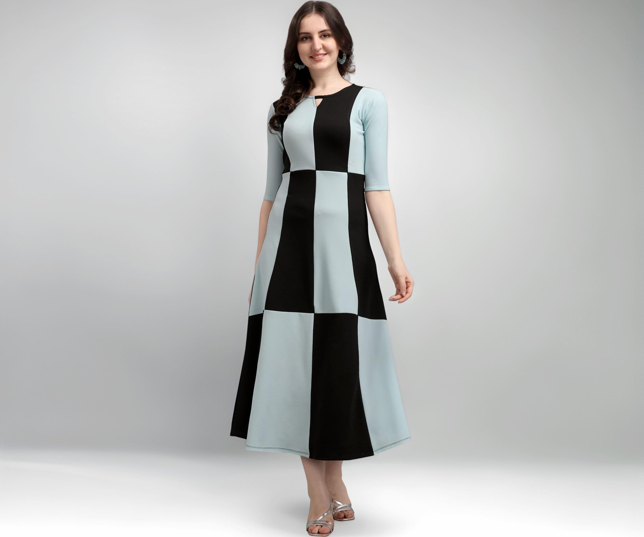 Purvaja Women's Geometric Half Sleeve Maxi Dress