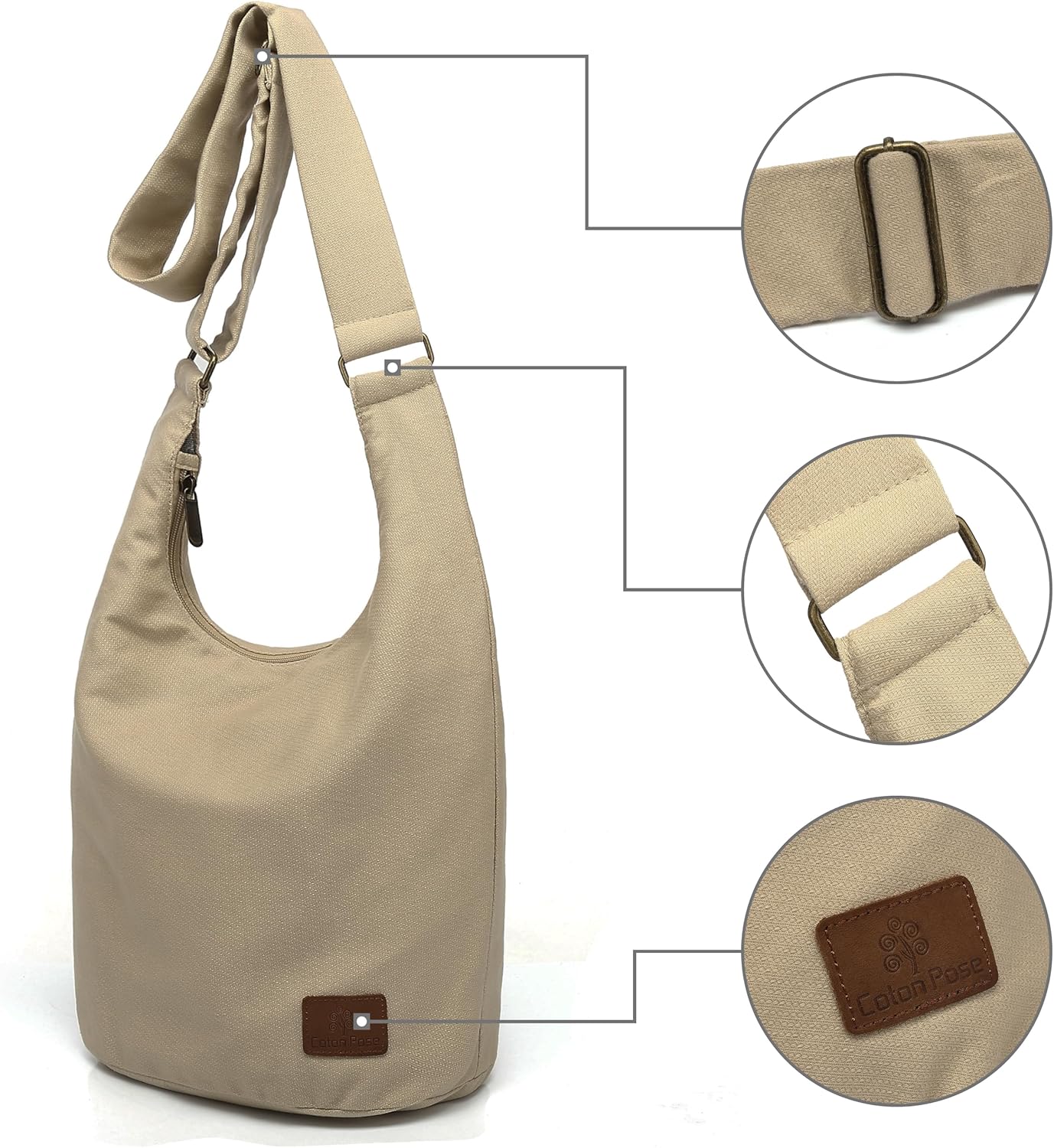 Coton Pose Women Hippie Crossbody Bag - Top Zip Large Capacity Canvas Sling Bag - Jacquard Cloth Handmade - Image 4