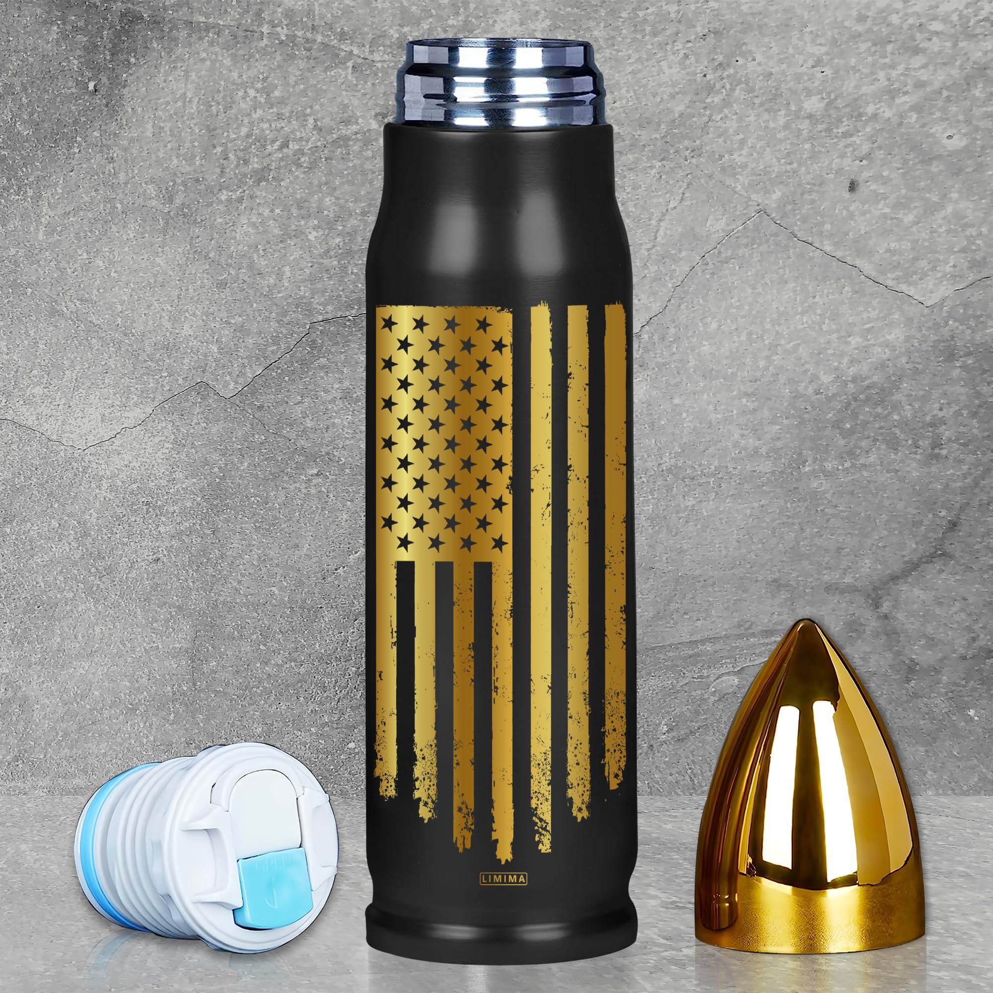 Black and Gold American Flag Stainless Steel Tumbler – 17oz Tumbler – Patriotic, Fathers Day, 250th Anniversary USA, Birthday &amp; Retirement Gifts for Veterans, Military, Police, Army, USA Pride