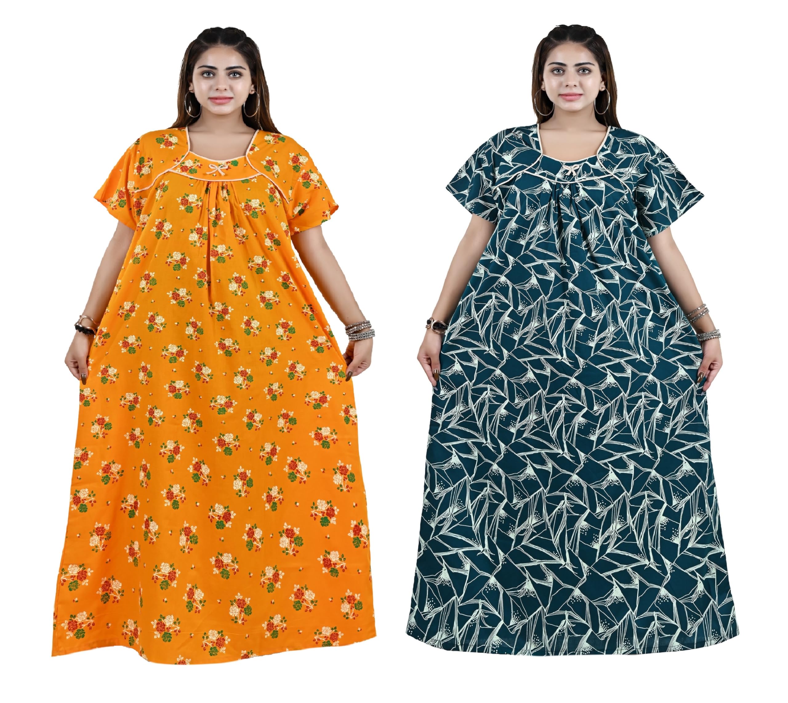 Cotton Nighty Combo Pack of 2 | Full Length Printed Maxi Night Dress | Soft Breathable Nightwear Gown for Women | Plus Size Women Nighty XL, XXL, 3XL-picture-41