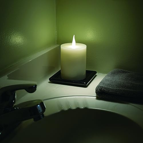 Miniatura 2 de Xodus Innovations WC1684 - Vela de pilar de cera LED sin llama de 4 pulgadas con temporizador automático y llama parpadeante 3D blanca cálida, marfil